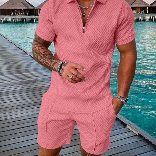 Color: FLY-TZ1 - Size: L - Men's Tracksuits Summer Mens Tracksuit Casual Short Sleeve Zipper Set For Men Clothes Streetwear 2-piece Suit MaleMen's Men'sMen's