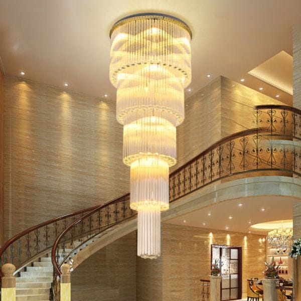 LED Modern K9 Crystal Chandeliers Lights Fixture European Crystal Chandelier American Villa Hotel Big Long Stair Way Home Indoor Lighting Staircase Hanging Lamp