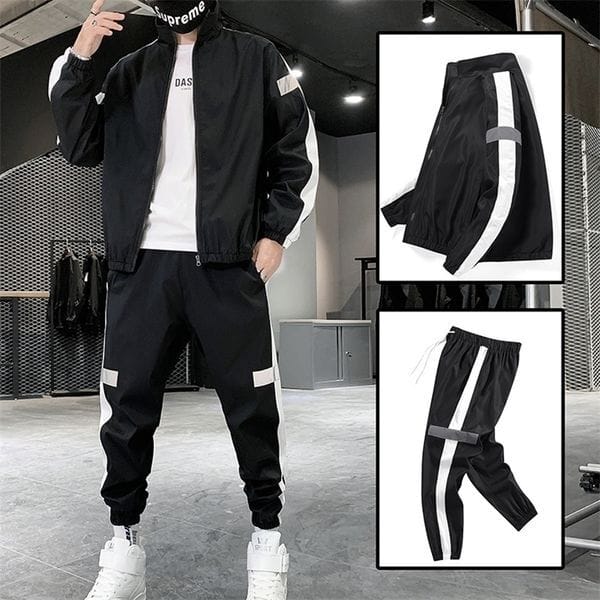 Color: black - Size: xxl - Men's Tracksuits YAPU Men's Set Spring Autumn Man Sportswear 2 Piece Sets Sports Suit JacketPant Sweatsuit Male Tracksuit Asia Size 221006