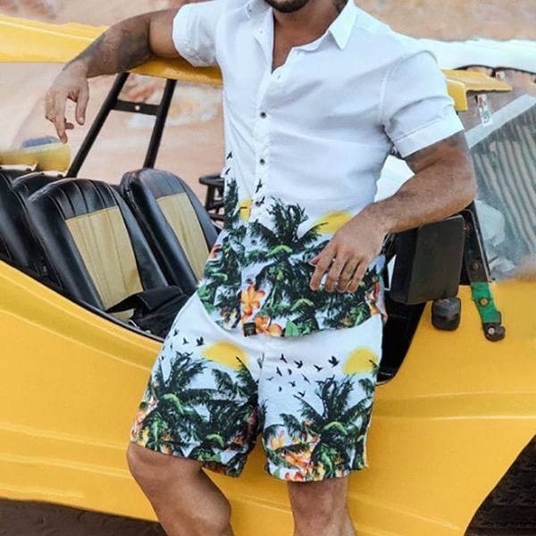 Color: 5 - Size: XXL - Men's Tracksuits 2023 Summer Hawaii Trend Printing Sets Men Shorts Shirt Clothing Casual Round Collar Floral Beach Short Sleeve Suit