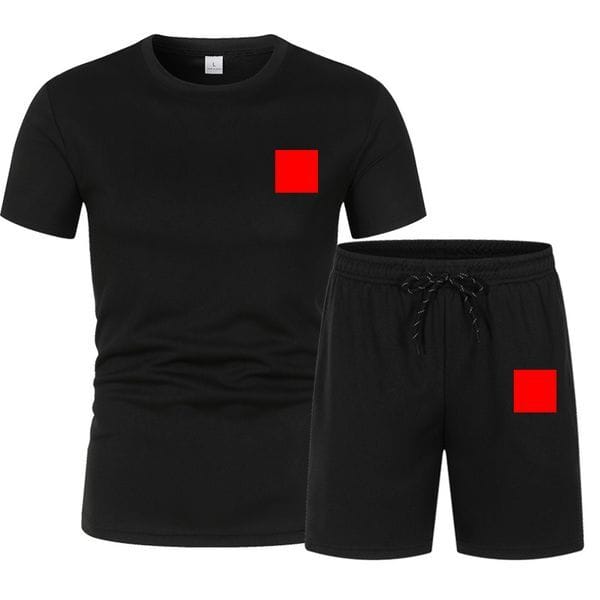 Color: Black - Size: 2XL - Adult: yes - designer t shirt Tracksuits Men's T-shirt Shorts Set Summer Breathable Casual Running Set Fashion Printed Male Brand Sport Suit