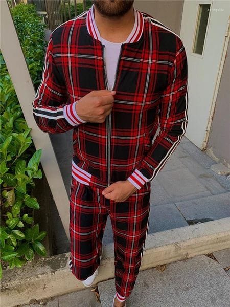 Color: 1 - Size: L 175cm 70qk - Men's Tracksuits Nwe Men's Sets 2 Pieces Tracksuit Clothing Jackets Pants Pullover Sportwear Gentlemen Plaid Suit Casual Europe M-3XL