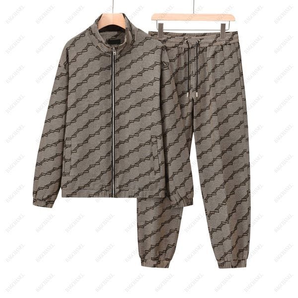 Color: Brown - Size: S - Mens tracksuits Designer Two Piece suits Autumn/Winter Man Running Casual Sports Set Classic Vintage Double Letter Jacket Casual Sports Pants