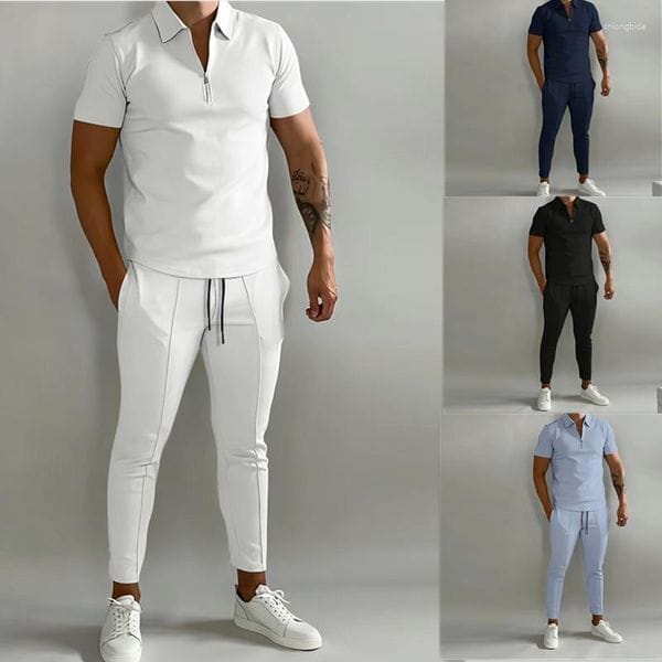 Color: Blue - Size: M - Men's Tracksuits Fashion Men Clothing Sets Summer Slim Fitting Trend Youth Casual Sports 2Pcs