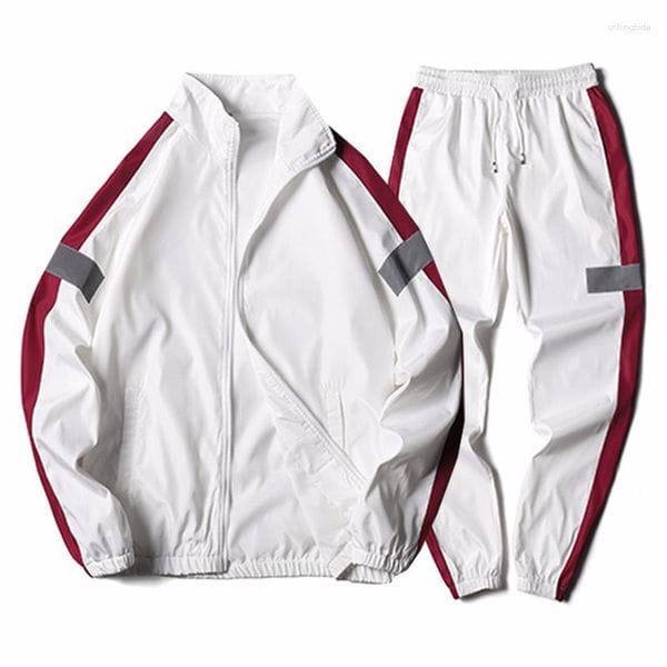 Color: White - Size: XL - Men's Tracksuits Dropship Patchwork Set Pria Kasual Hip Hop Gaya Korea 2 Potong Pakaian Streetwear Olahraga Kebugaran