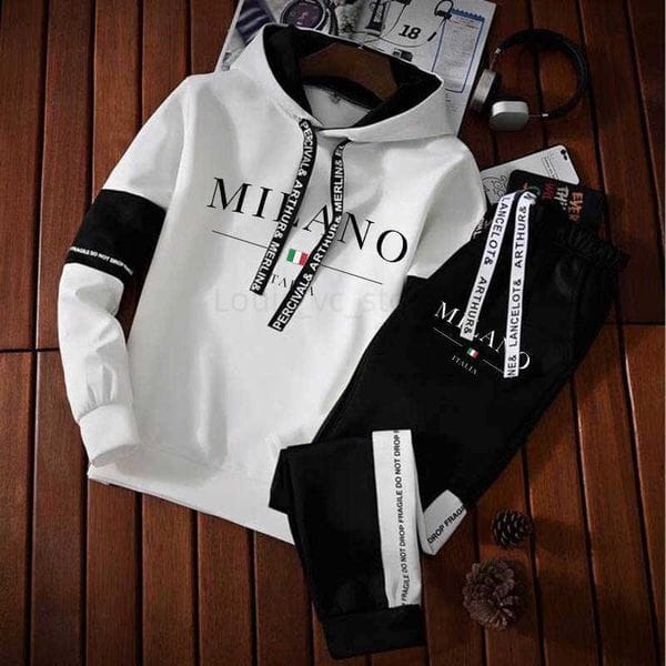 Color: black hoodie - Size: xxl - Men's Tracksuits Men Milano Letters Print Sweatshirt Set Hoodies Sweatpants Tracksuit Design Outfits Jogger Suit Male Pullover Luxury Streetwear T230921