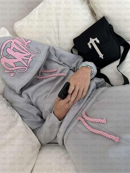 Color: Purple - Size: S - Men's Tracksuits Designer Streetwear Y2K Hoodie Sweatshirt Track Pants Two Piece Letters Embroidery Baggy Set Sportswear