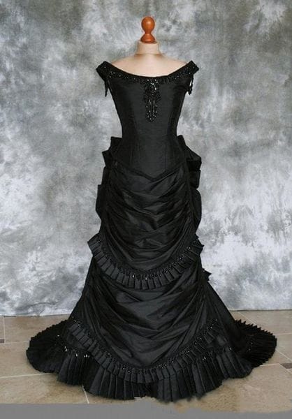 Color: Dark Red - Adult: yes - Gothic Black Victorian Wedding Dress Beaded Ruched Satin Long Vampire Ball Masquerade Halloween Bridal Dress Steampunk Corset Goth 19th century Women Formal Gown