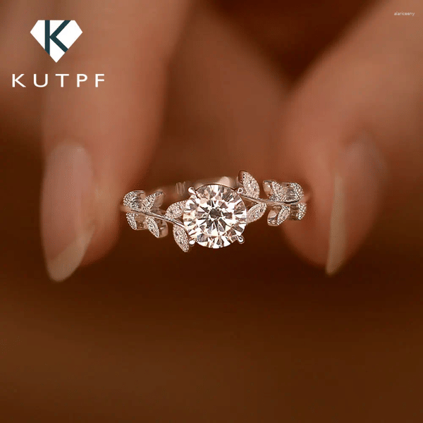 Cluster Rings 1 Moissanite Diamond Leaf Wedding Band For Women 925 Sterling Silver Plated 18k White Gold Promise Engagement Ring