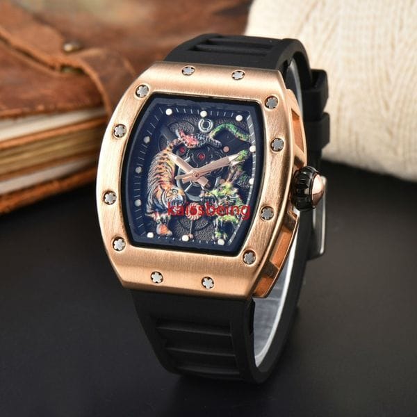 Color: 16 - 2024 New Fashion Multi-function Automatic 3-pin Men's Top Luxury AAA Men's Watch Luminous Dragon Tiger Diamond Pattern