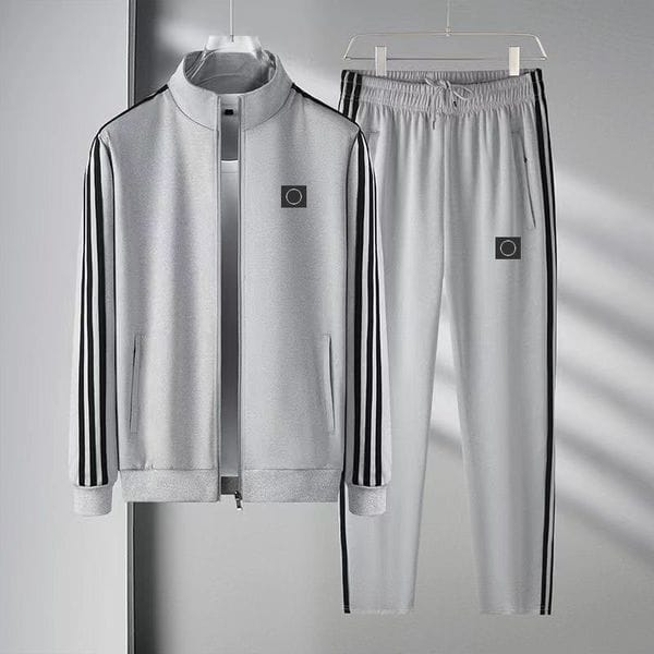 Color: Red - Size: M - Man Tracksuits Zippers Sstyle Daily Outfit Mens Hoodie Jacket Sets Embroidery High Quality Tracksuit Striped Sleeves Hoodies Pants Two Pieces Set S-5XL