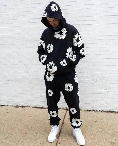 Color: Gray - Size: 2XL - Adult: yes - Men's Tracksuits Retro Harajuku Kapok Suit Foamed Printed Hoodie Loose Casual Long-sleeved Sweatshirt For Men And Women