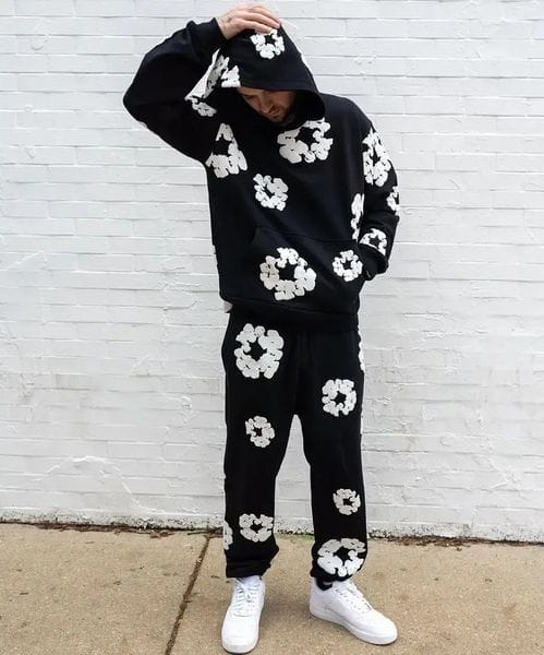 Color: Grey Hoodie - Size: XXL - Autumn American Fashion Trend Kapok Printing Loose Sweater for Men Sets Y2K Hip Hop Street Casual Sports Pants Couple Tops 240329