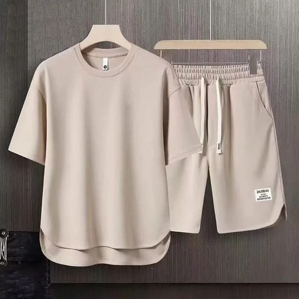 Color: Gray - Size: Asia Xl(eu M) - Mens Summer Short Two Piece Set Fashion Waffle Sleeved T-shirt And Shorts Loose Sets Men Designer Clothes Tracksuits
