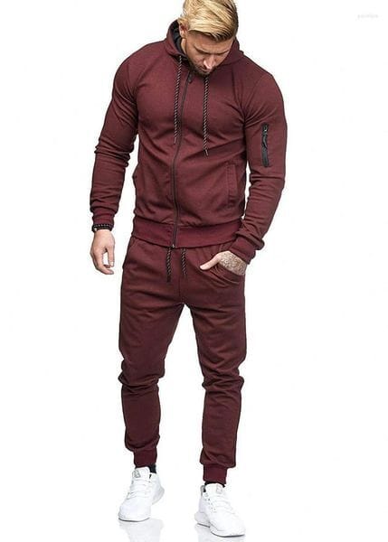 Color: Blue Hoodies - Size: M - Men's Tracksuits Solid Mens Tracksuit Autumn Spring Jacket Sweatpants 2 Piece Set Male Casual Sportswear Zipper Hoodie Sweatsuit Brand