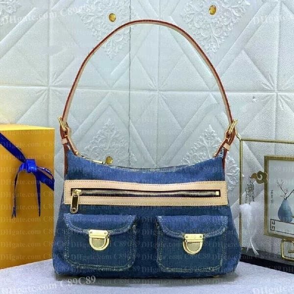 Color: #2 Blue Size 30x25x14cm - Adult: yes - Designer bag Denim Bag Vintage Shoulder bags Front Zipper with Double Pockets Tote bags purse Luxury Crossbody Purse Designer Handbags underarm bags