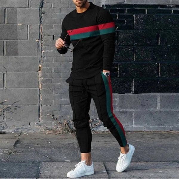 Color: HHTZ87023011AH - Size: M - Men's Tracksuits 2024 Autumn Tracksuit Long Sleeve T Shirt Sweatpants Suit Men Streetwear Vintage Sweatshirt Oversized Clothing 2 Piece Sets