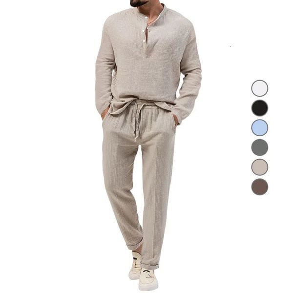 Color: Apricot. - Size: S - Fashionable and casual summer mens T-shirt beach style bubble cloth breathable short sleeved outdoor mens T-shirt two-piece set 241024