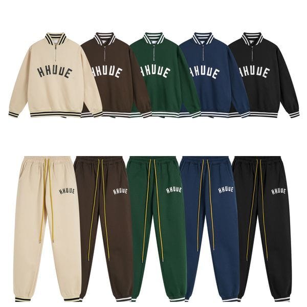 Color: Khaki02 - Size: L - Designer Mens Tracksuit Half Zipper Long Sleeve Hoodies Drawstring Sweatpants Multiple Colors Letter Print Casual Loose Two Piece Set
