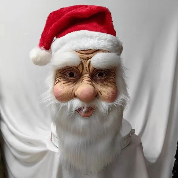 Santa Claus Mask Hat Beard Latex Soft Fun Face Party Role Playing Mask XMAS Day Costume Props Adult One Size 241126