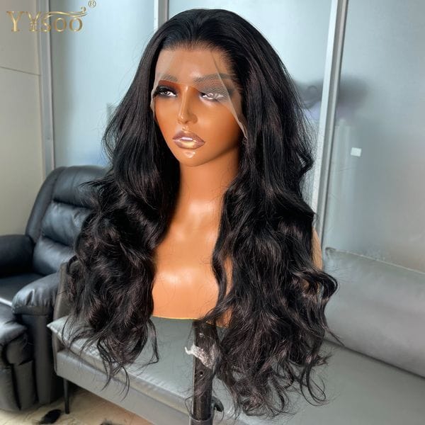Color: 13x6 - Women's 13X6 Long Black Wavy Futura Synthetic Lace Front 6 Inch Deep Part Glueless Half Hand Tied High Temperature Wig