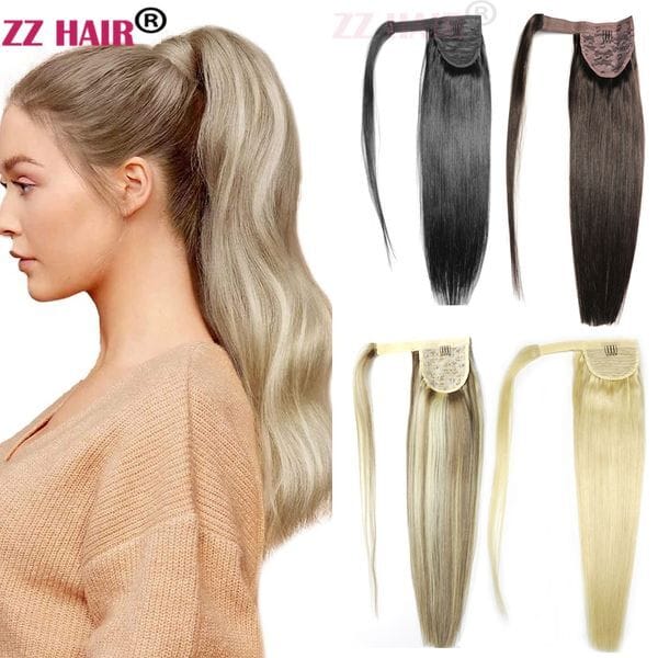 Color: #2 - 16-28 inches Magic Wrap Ponytail Horsetail 80g-160 Clips in/on 100% Brazilian Remy Human hair Extension Natural Straight