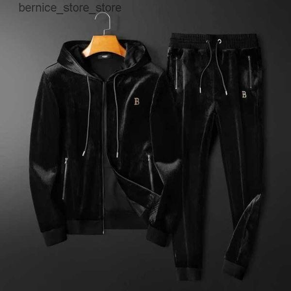 Color: Gold - Size: XXL - Men's Tracksuits High end Leisure Sports Hooded Set Mens Gold Velvet Two piece Set Loose Autumn and Winter New Mens Wear Q240618