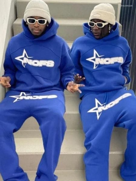 Color: LightLightNOFSHH - Size: XL - Men's Tracksuits Trendy Kangaroo Pocket Hoodie And Sweatpants 2 Piece Set For Man Casual Letter Printed Outfits 2025 Elastic Waist Pants
