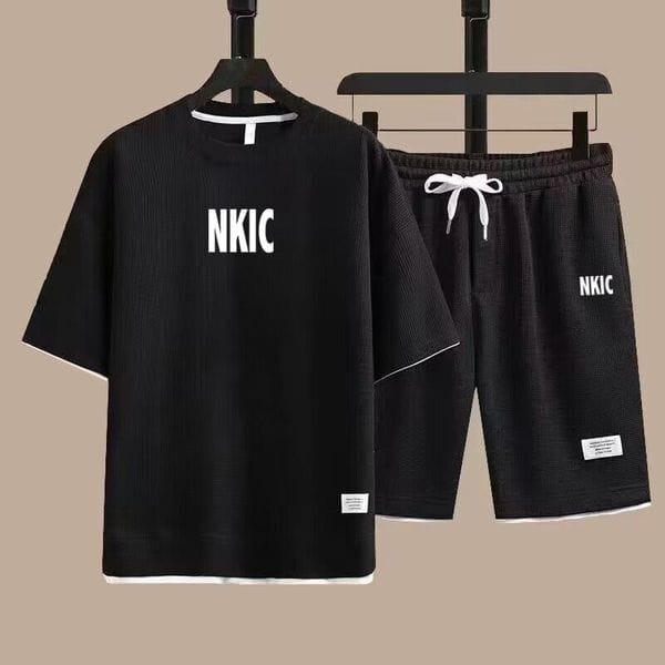 Color: Orange - Size: S - Adult: yes - Men's Fashion Two-Piece Sportswear Set Breathable Black T-Shirt And Shorts Brand Tracksuit for Workout Comfortable Active Clothing