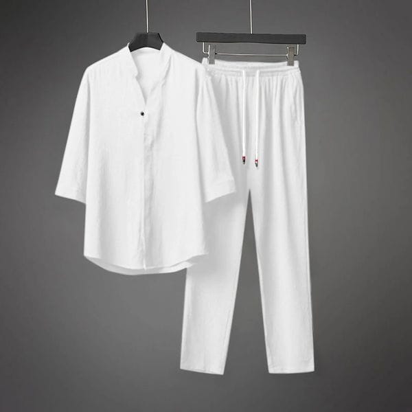 Color: Grey - Size: XXL - Summer Mens Classic Fashion Solid Color Short Sleeve Shirts Pants TwoPiece Set Casual Loose Sports Suit 250228