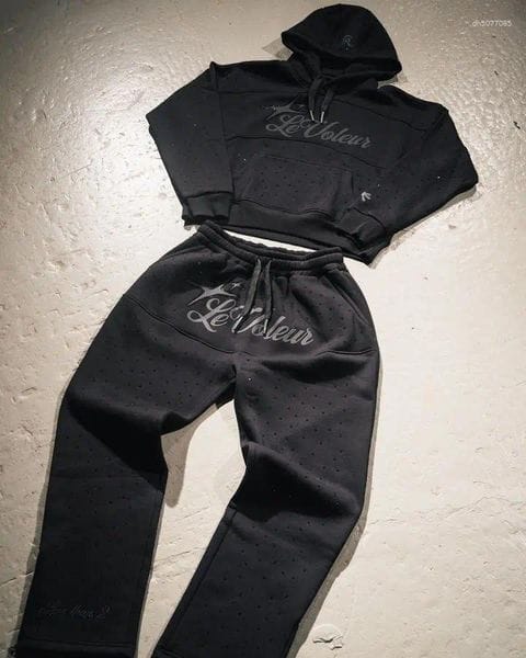Color: Hoodie3 - Size: S - Men's Tracksuits Hoodie Sweatshirt Two Piece Set Men HipHop Letter Embroidered Vintage Rhinestone Sequins Oversized Streetwear