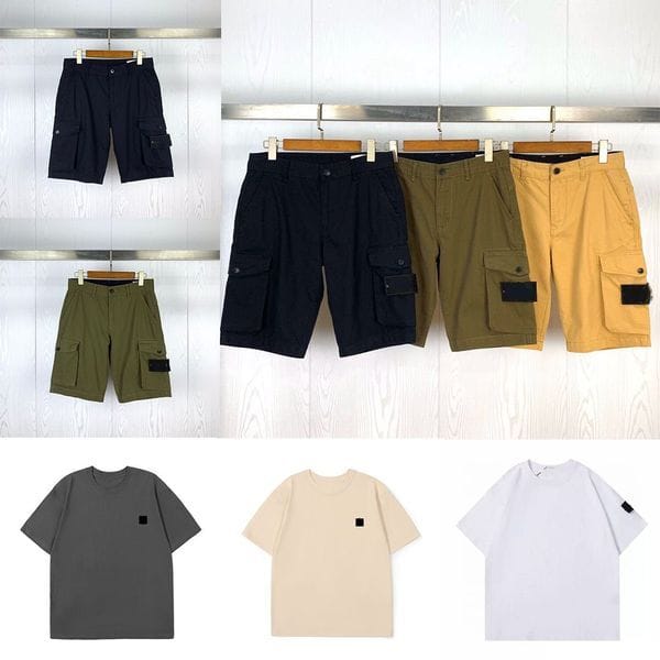 Color: A2 - Size: 3XL - Designer Men's Shorts Cotton Sweatpants Multi-pocket Cargo Pants Men's Breathable T-shirt Casual Loose Summer Tops