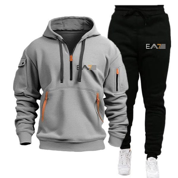 Color: Dark Grey - Size: 3XL - Adult: yes - Men Sets Spring Winter Sweatsuit Zipper pocket Set Mens Tracksuits Casual Fleece Sportwear Suits Hoodies Streetwear Men Clothing