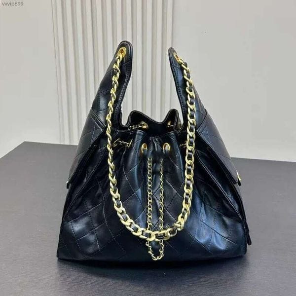 Color: Deep Blue - Designer Shoulder Bags Drawstring Chain Hobo Bucket Bag with 2 Pocket Fashion Burgundy Leather and Denim Blue Handbags Totes Luxury Bag Women Designer Crossbody Bag