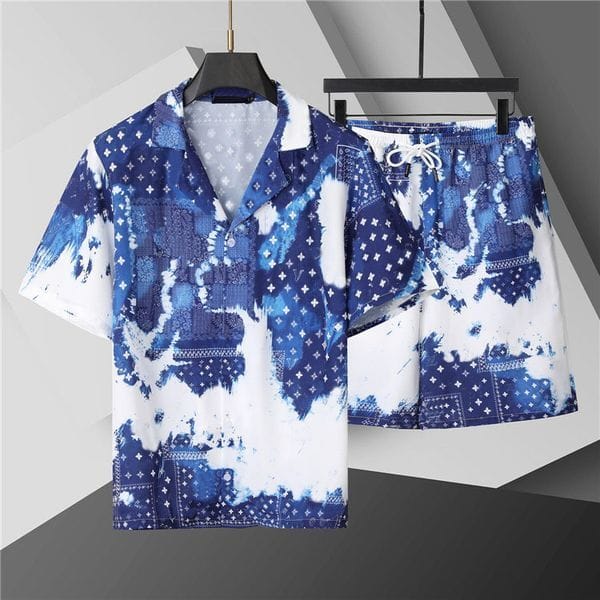 Color: Blue - Size: XL - summer fashion Mens Tracksuits Hawaii beach pants set designer shirts printing leisure shirt man slim fit the board of directors short sleeve short beach
