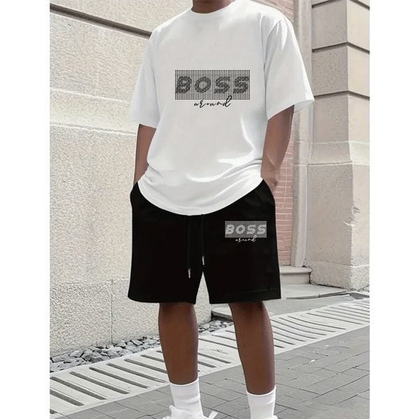Color: Black - Size: S - Adult: yes - Men's Summer Brand Tracksuit Fashion Short Sleeve Sportswear Black T Shirts Shorts 2 PC Sets Men Casual Sports Suits Male Clothing