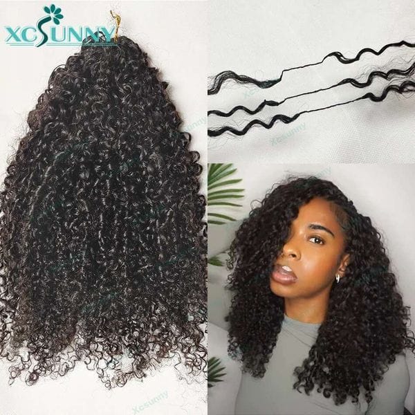Color: 60g - Invisible Knots Afro Kinky Curly Pre-Separated Knotless Crochet Human Hair With String Loop Chemical fiber hair