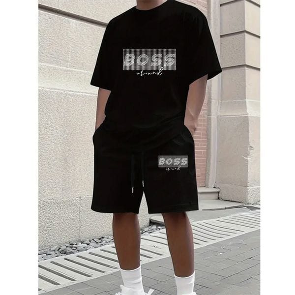 Color: Navy blue - Size: S - Adult: yes - Designer Mens Tracksuits Sets Jogger Sweatshirts Sports Jogging Suits Man Tracksuits Two Piece Set T Shirt Summer Printed Short Sleeve
