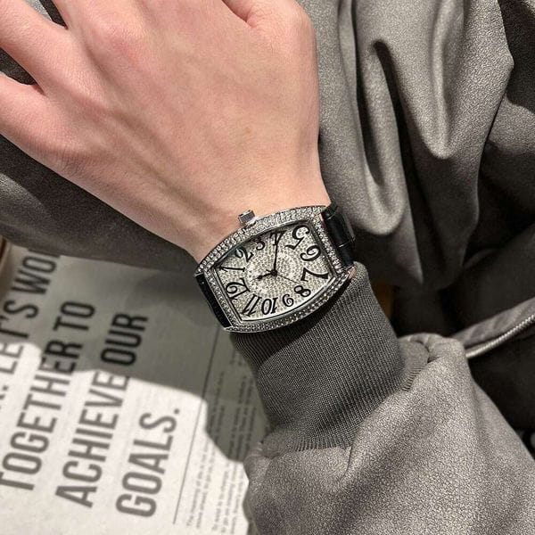Color: Silver - TK New TikTok Starry Sky Diamond-Encrusted Men's Barrel-Shaped Watch Trendy Quartz