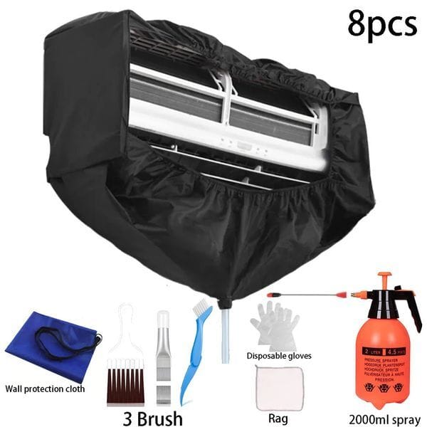 100cm 39.3in Large Black Air Conditioning Cleaning Cover Wall Mounted Waterproof Dust Washing Water Bag Protector Cleaner Kit 250530