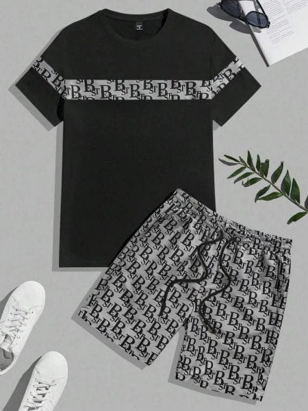 Color: L1-1224-001 - Size: XXL - Designer tracksuits Men's Tracksuits Retro Urban Casual T-shirt Set Elegant Luxury Design Round Neck Short Sleeve Shorts Sports 2pcs