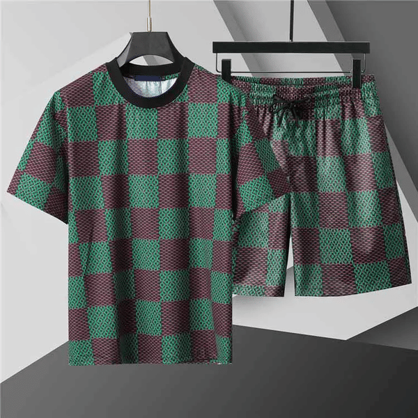 Color: Champagne - Size: M - 25ss designer Mens Tracksuits Sets Jogger Sweatshirts Sports Jogging Suits man tracksuits Two Piece Set T Shirt Summer Printed Short Sleeve Shorts M-3XL