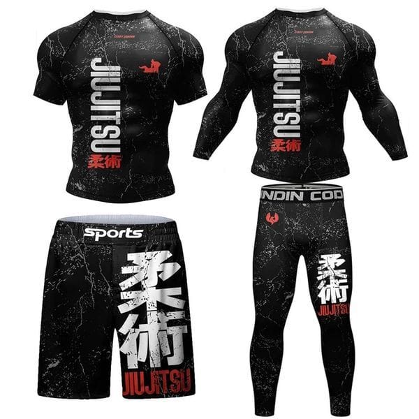 Color: Mma Shorts - Size: Xxl 180190 Cm - Jiu Jitsu Rashguard MMA Tshirt Pants For Men 4PCSSet Brazilian Grappling Bjj Boxing Rash Guard Sport Clothing Gym Shorts 250625