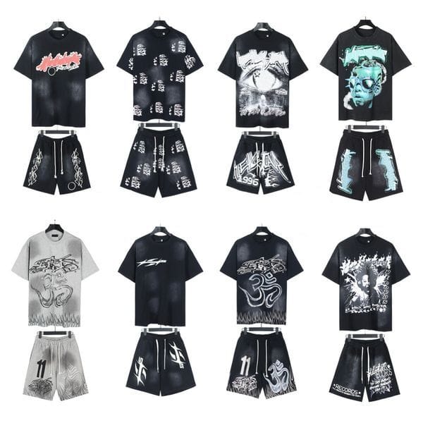 Color: A13 - Size: L - Men's Tracksuits Designer Washed Retro Trendy Printed Short Sleeved T-shirt Distressed Casual Shorts Set Summer T-Shirts Shorts