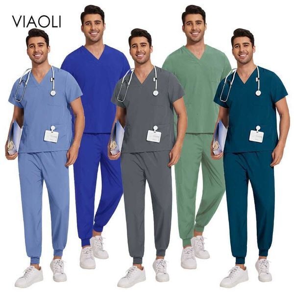Color: 42109white - Size: L - Dental Clinical Nursing Uniform Sets Short Sleeve Medical Scrub Uniform Women Men Anti-Wrinkle Surgical Uniforms Hospital Scrubs Z250718