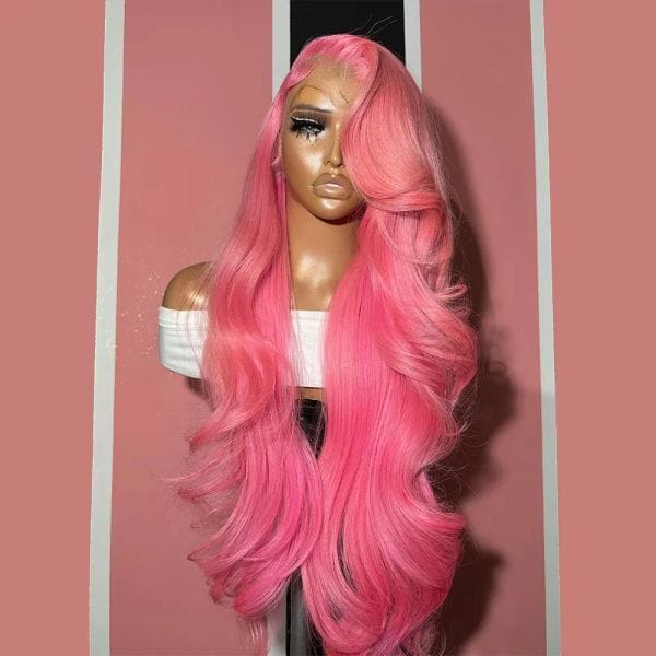 Color: Ombre Color - Pink Human Hair 13x4 Hd Frontal Wig Brazilian 613 Colored Body Wave Synthetic Lace Front Wigs For Women Cosplay