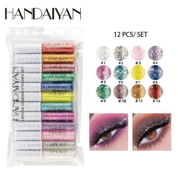 Color: Eyeliner set - 12pcs Crystal Dia Eyeliner Festivel Stage Makeup Glitter Shimmer Eye liner Set Long Lasting Cosplay Eyes Cosmetics X250723
