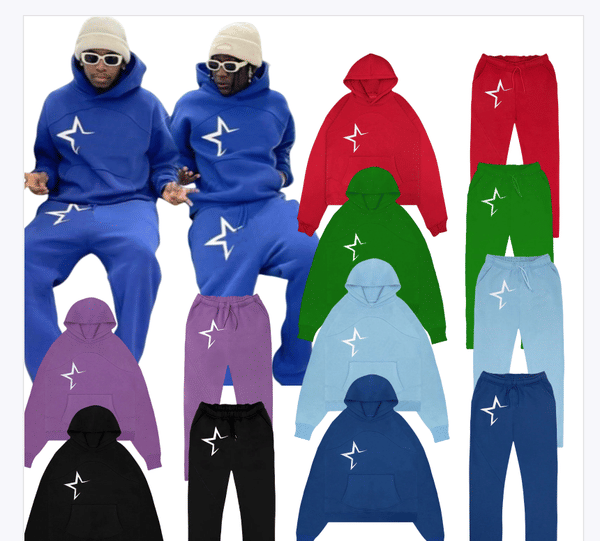 Color: Set 8 - Size: XL - Men's Tracksuits Letter Printed Loose Hoodie Y2K Hip-Hop Designer Streetwear Pullovers Two Piece Set