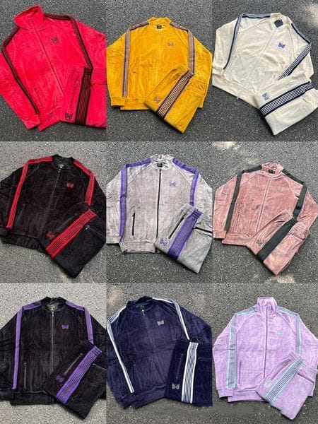 Color: N8 - Size: M - 10A Designer Tracksuits Needles tracksuits Butterfly Velvet Cardigan Retro Ribbed Zipper Jacket Pants Sport Set