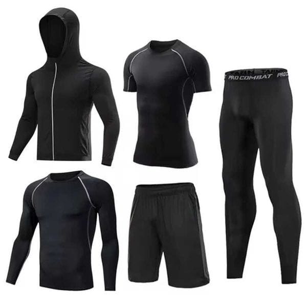 Color: Beige - Size: XXXL - 5 Fruit/Set Mens Sports Suits Sports Suits Compression Depression Gym Running Sports Suits Jogging tight pants Training L250801